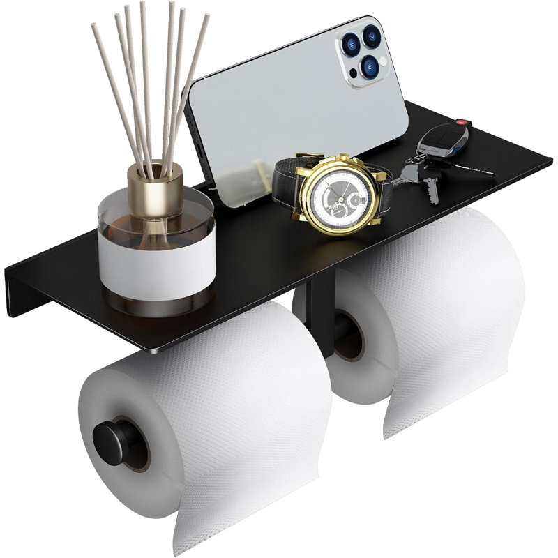Porte-papier hygiénique noir mat avec tablette, Noir mat