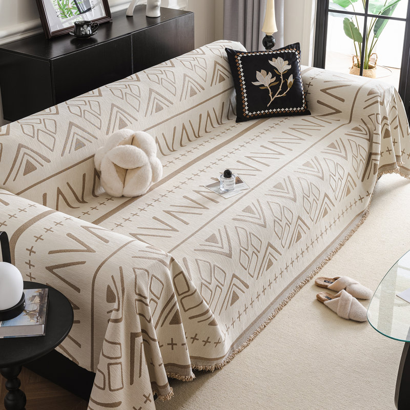 Housse pour canapé en chenille à motif géométrique épais et irrégulier Classic Bohemian, H 71 po x l 150 po x P 0,1 po