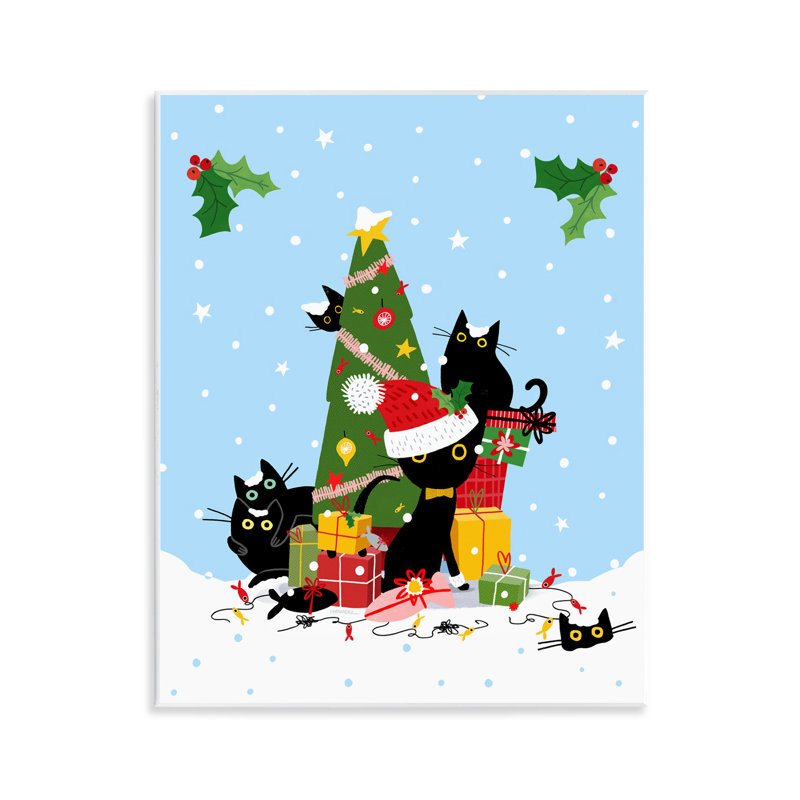 «Silly Cats in Christmas Tree», art mural sur toile par Leeza Hernandez