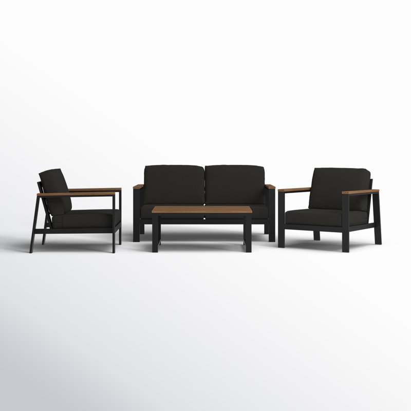 Townsend 4 - Person Patio Conversation Sets with Sunbrella® Cushions, Brown, Canvas Black