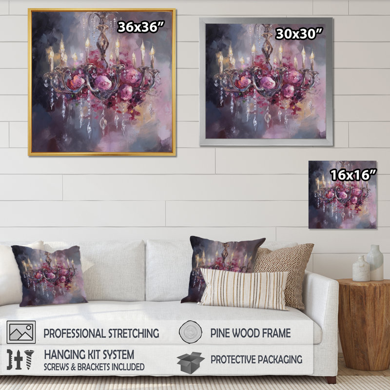 Élégant lustre floral I - lustre, art mural, Toile tendue, H 16 po x l 16 po x P 1 po