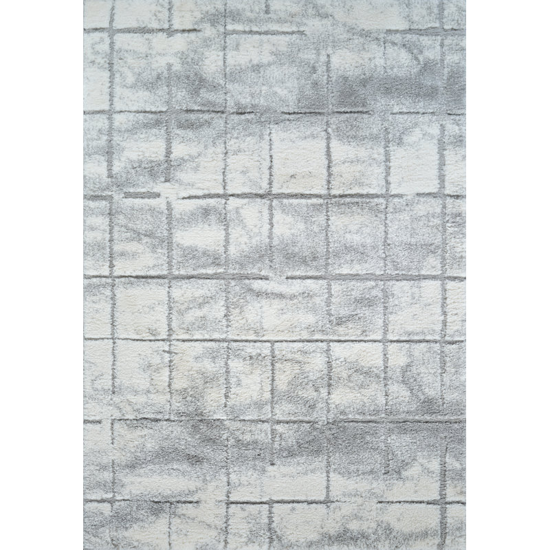 Tapis abstrait ivoire / gris clair Abhinaya, Rectangle 5 pi 2 po x 7 pi 3 po