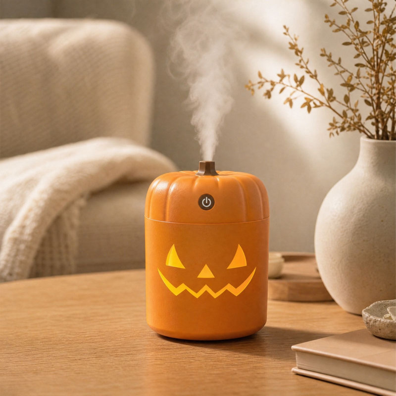 Halloween Decor Pumpkin Shape Cool Mist Humidifier 280ml USB Aroma Diffuser With 7 Color Night Light For Bedroom Office Car Home Decor Gift