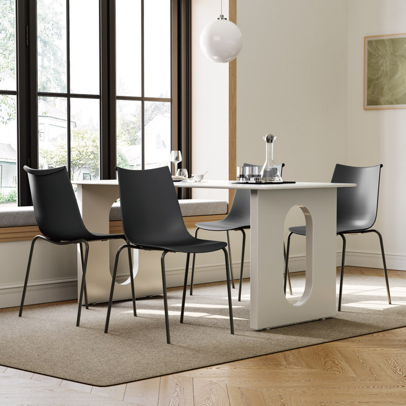 Plastic Stackable Dining Chair with Metal Legs, Black