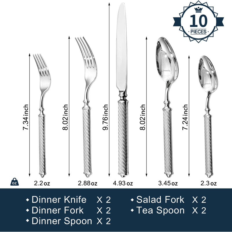 Retro Rope-Pattern Flatware Set, 10-Piece Stainless Steel Cutlery Set With Handcrafted Texture Handles, Dishwasher Safe, Durable & Rust-Proof
