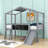 Schintzel Kids Twin Size Wood Loft Bed with Blackboard, Slide and Light Strip-1990204455