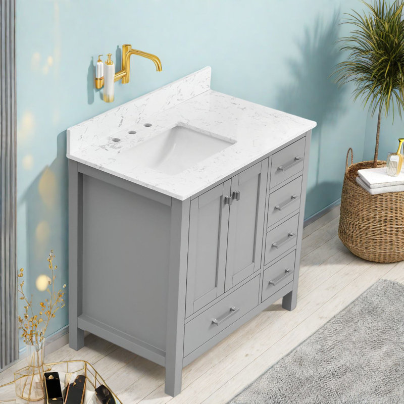 Meuble-lavabo moderne gris avec lavabo, bois massif, conception compacte
