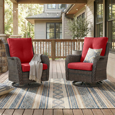Ensemble de chaises de patio de luxe - Ensemble de 2 chaises de patio en osier toutes saisons et chaise berçante pivotante à dossier haut pour terrasse et osier gris près de la piscine