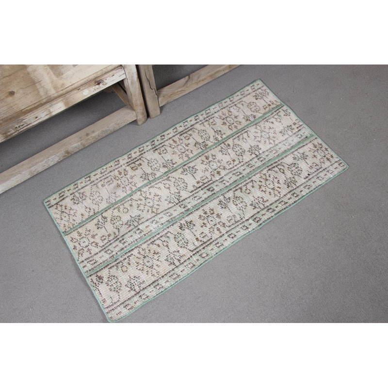 Handmade Vintage Turkish Door Mat With Soft Colors And Geometric Pattern For Elegant Floor Decor