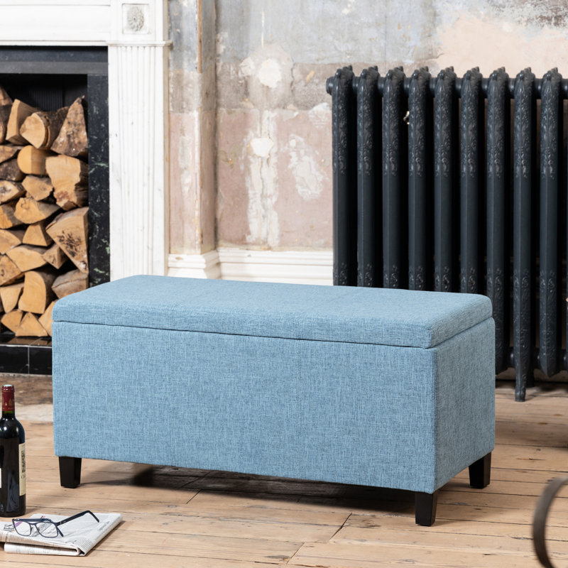 Ahri 98cm Wide Rectangle Solid Colour Standard Ottoman with Storage, Blue