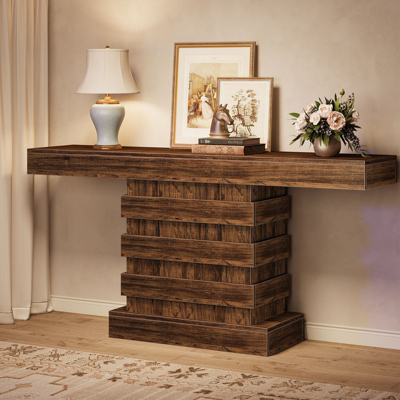 Rustic Brown 63-Inch Wooden Console Table with Storage