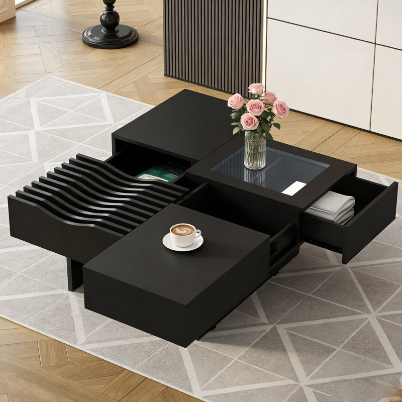 La table basse carrée polyvalente de 33 po convient aux espaces de rangement du matin et des articles essentiels, Noir