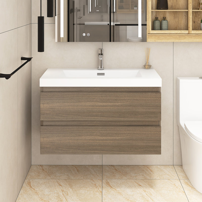 Ensemble de meuble-lavabo simple 35,5 po avec plateau en résine Cydnie, Gris