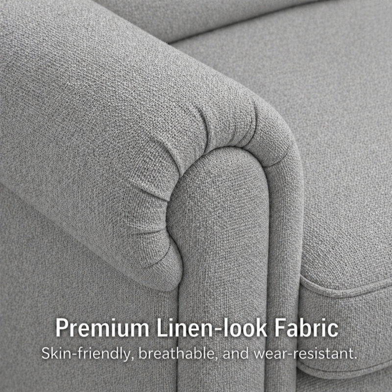 Upholstered Sofa, Gray, 34.6" H x 69" W x 30.3" D