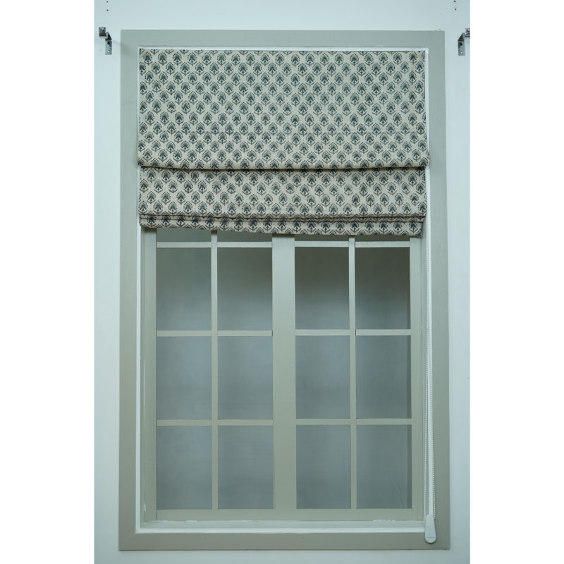 Store romain imprimé en bloc - Style classique, charme fait à la main, Gurukul, gris, L 40 po x L 108 po