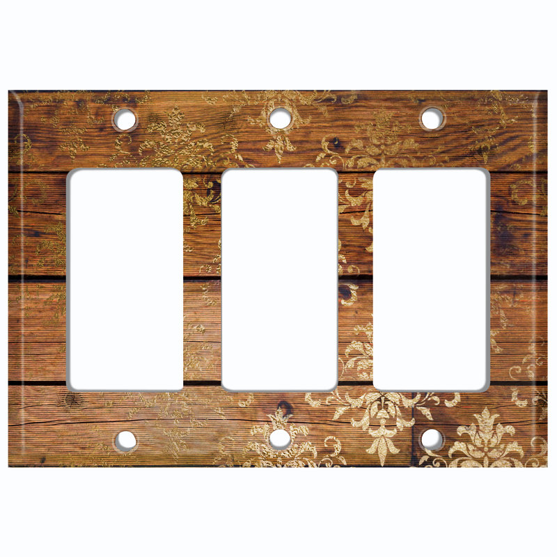Brown Damask Wood Flower Leaves Print Landscape & Nature 3 - Gang Toggle Light Switch Standard Wall Plate