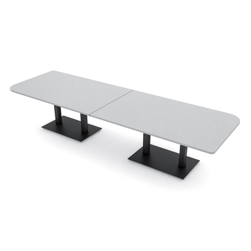 Table de conférence en forme de duo avec double base en métal, L 120 po x l 48 po, Brouillard gris, Noir mat