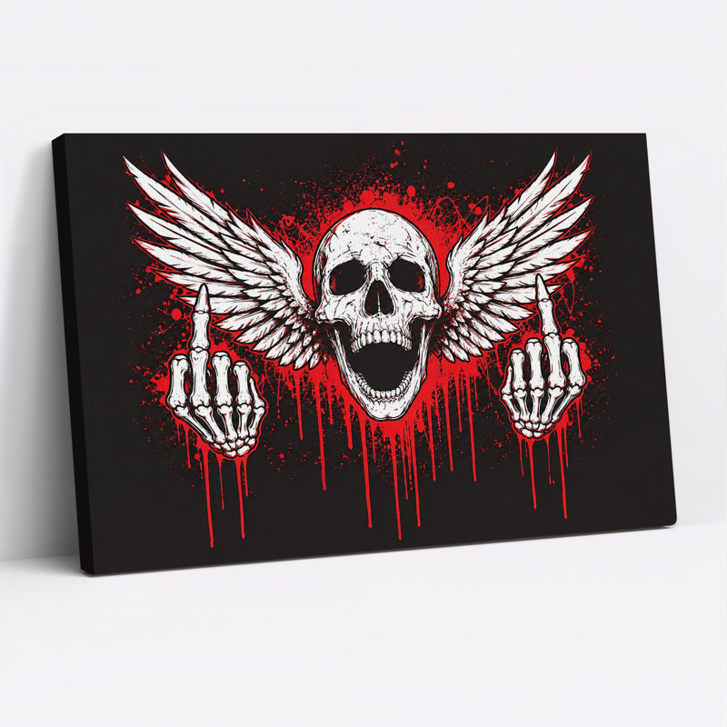 Art mural sur toile gothique à crâne ailé avec mains rouges d'Halloween, H 28 po x l 40 po