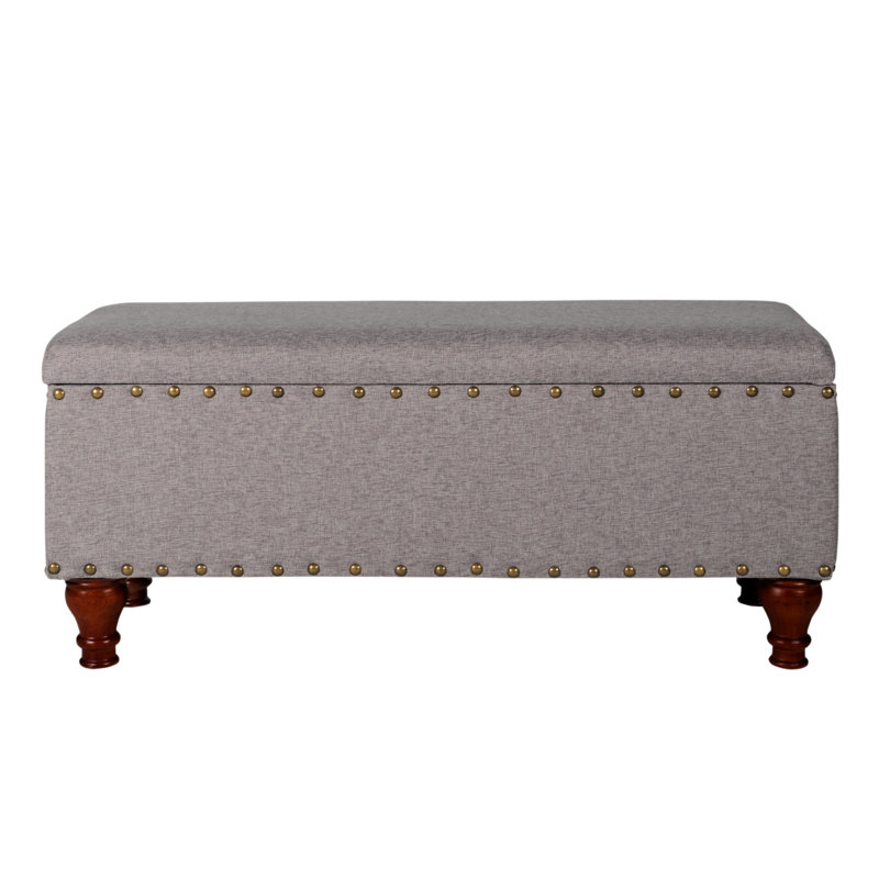 Collantes Upholstered Storage Bench, Grey/Brushed Brass Nailhead
