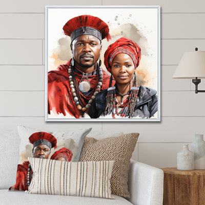 Portrait de couple d'élégance rouge et rouge - Art mural tribal africain