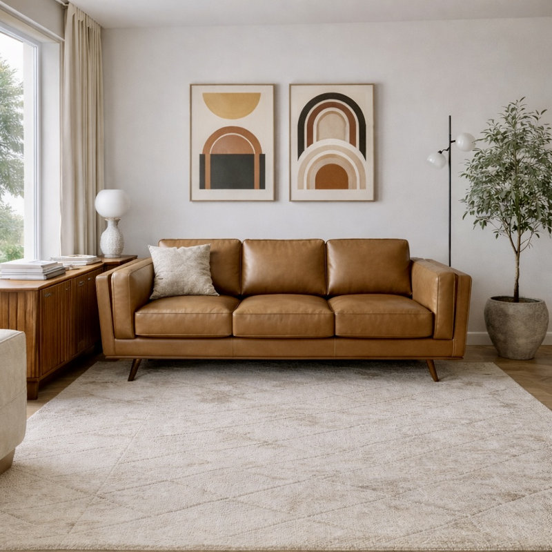 Freiro 90.4'' Leather Sofa, Tan Brown Genuine Leather