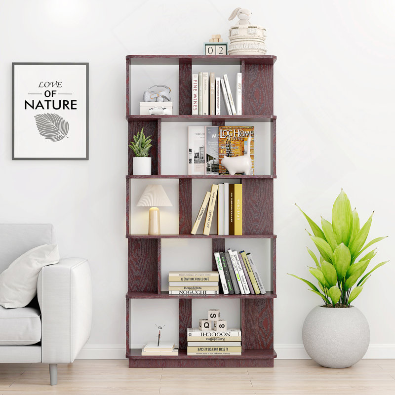 31.5" L X 64.56" H Free Combination Bookshelf Modern 5-Tier Open Storage Bookcase MDF Wood Display Shelving For Living Room Home Office Bedroom Decor Organizer, Media Storage Shelves