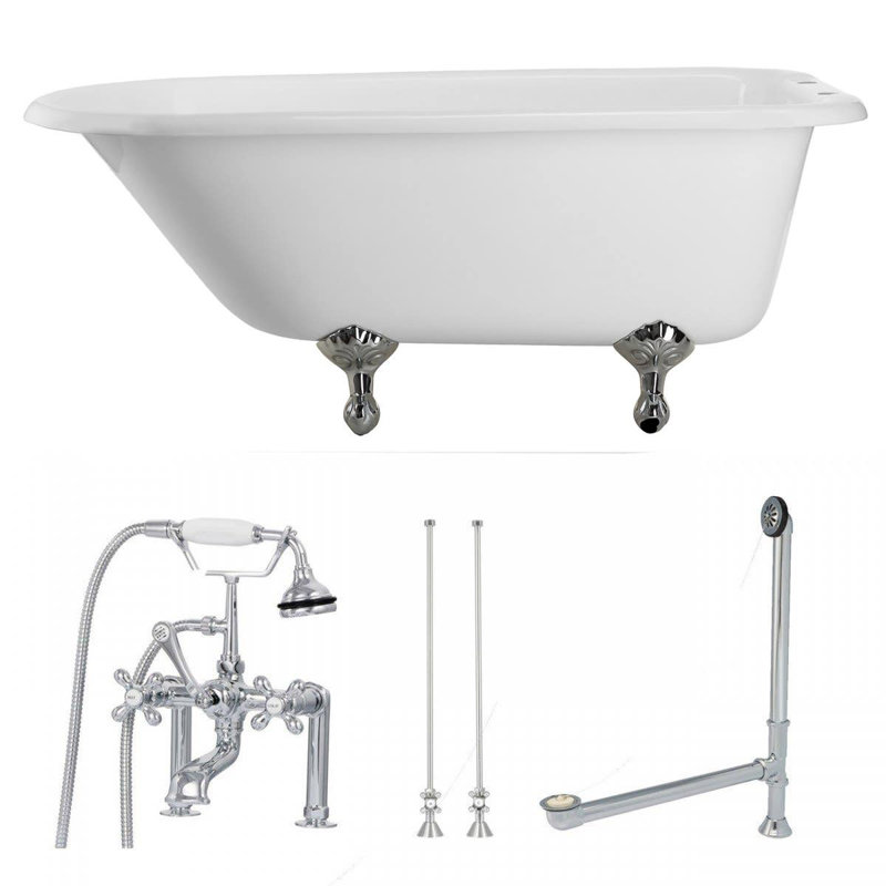 Baignoire autoportante en fonte émaillée 67 po x 30 po avec robinet, Argent
