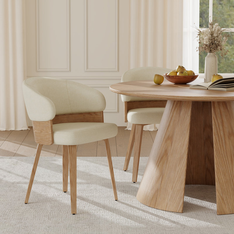 Modern Upholstered Wing Back Side Dining Chair With Solid Wood Legs, Beige