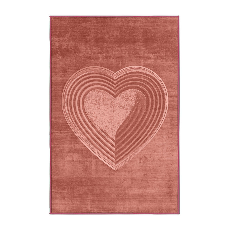 Machine Washable Dyal Valentines Modern & Contemporary Abstract Rug in Red – Rose Binding, 2x3