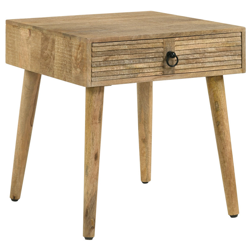 Table de bout carrée en bois de manguier 1 tiroir Hubele Premium Craftsmanship - Sharleen