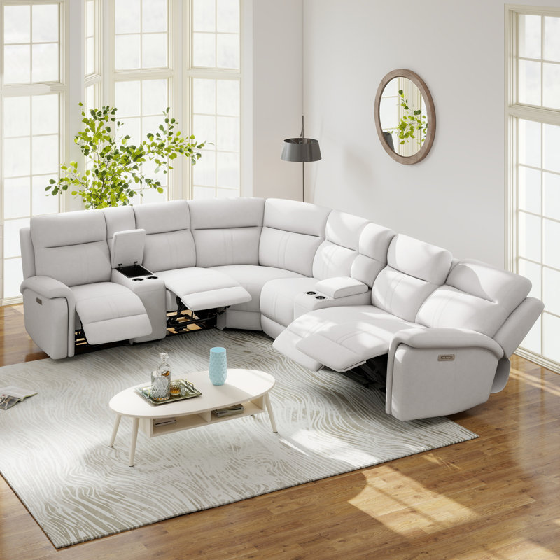 Canapé modulaire inclinable électrique à 8 coussins avec support lombaire et appui-tête 8 pièces, Mélange de polyester argent