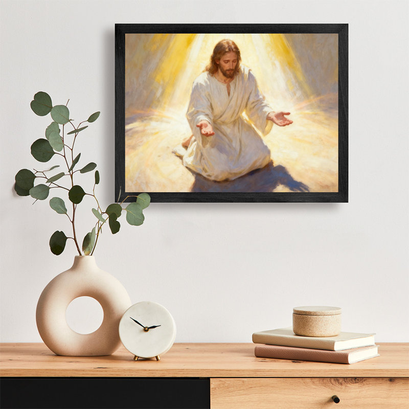 Reproduction encadrée noire de Jésus priant pour les maisons religieuses, H 13 po x l 17 po