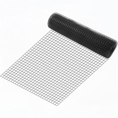 Quincaillerie en tissu, clôture grillagée en acier galvanisé de calibre 16 mesurant 24 po x 100 pi et 1 po x 1 po, avec une pince coupante et une paire de gants en tissu, pour clôture de jardin et enclos pour animaux, noir
