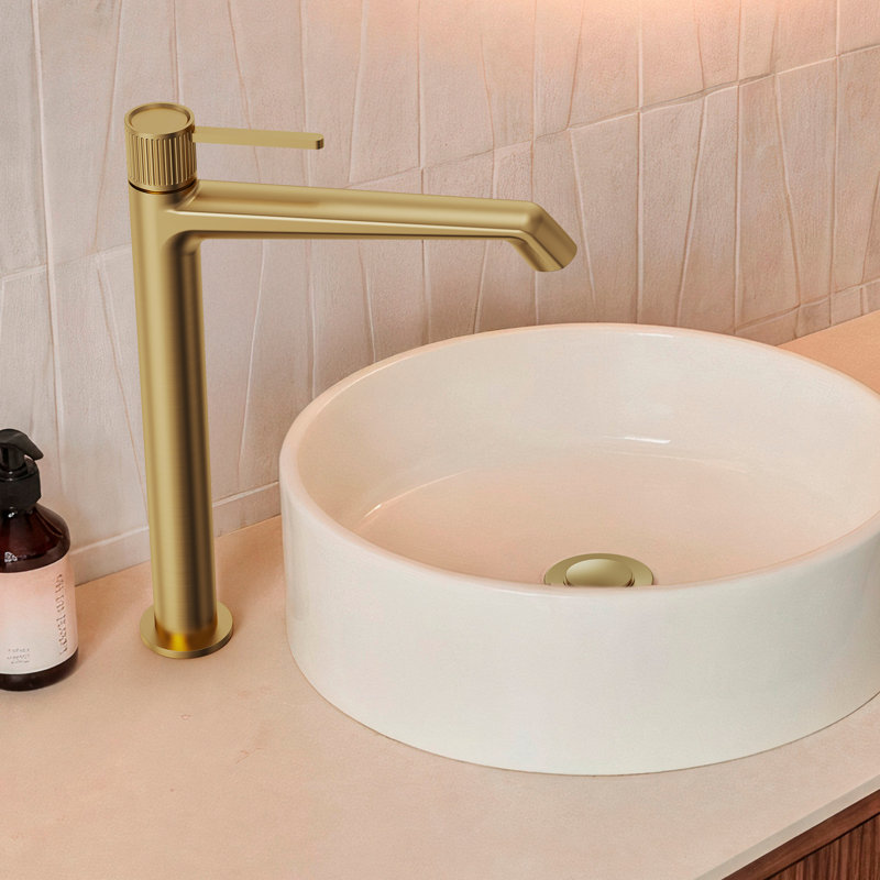 Single Hole Bathroom Faucet with Drain Assembly, Single Handle Bathroom Vessel Sink Faucet, Brushed Gold