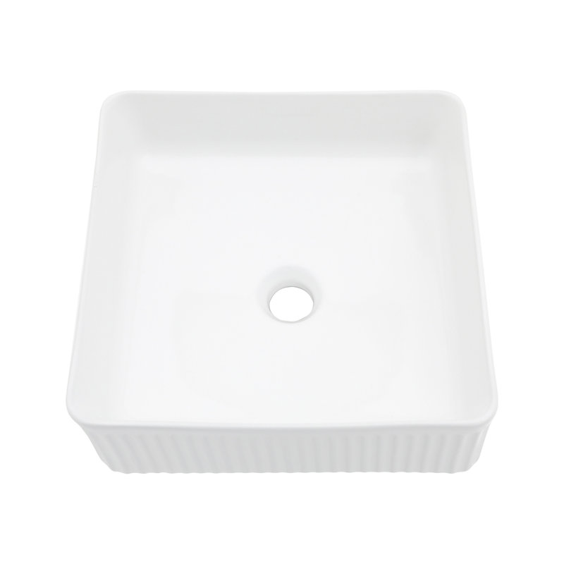 15.69"X15.69" White Ceramic Square Vessel Bathroom Sink