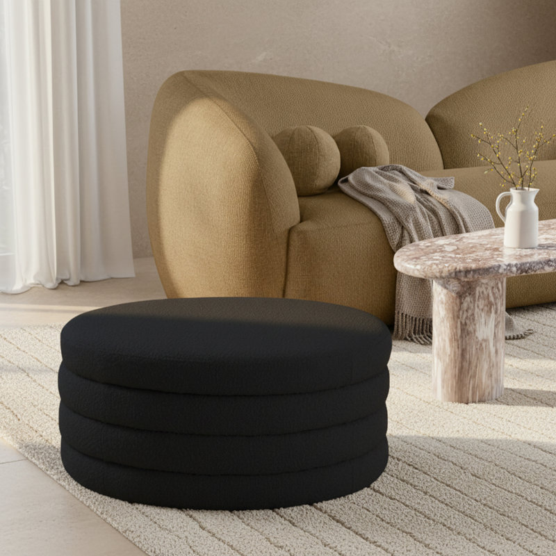 Repose-pieds standard Amy-Claire, Tissu bouclé noir