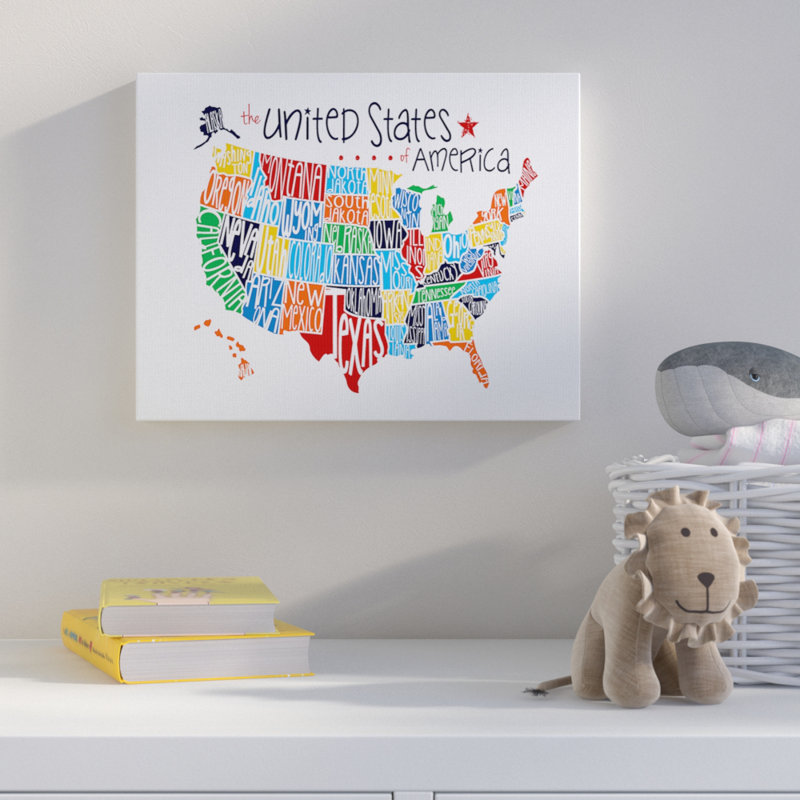 «Burkett Wall Plaque USA Map», art textuel, H 30 po x l 40 po, Toile tendue