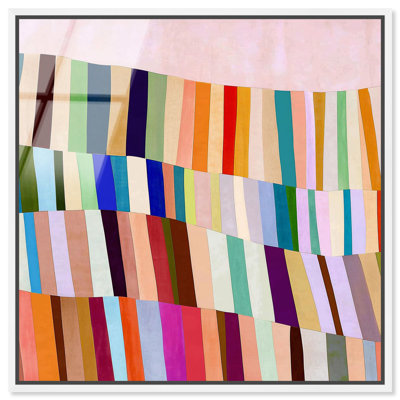 Décoration murale abstraite Rainbow Ribbon III encadrée en verre acrylique ultrabrillant par Art Remedy, cadre blanc, 12 x 12