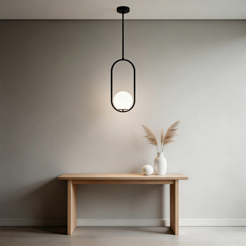 2-Pack Black Oval Opal Glass Pendant Lights – Adjustable Height Hardwired for Kitchen Island, Dining Room, Bedroom, Black