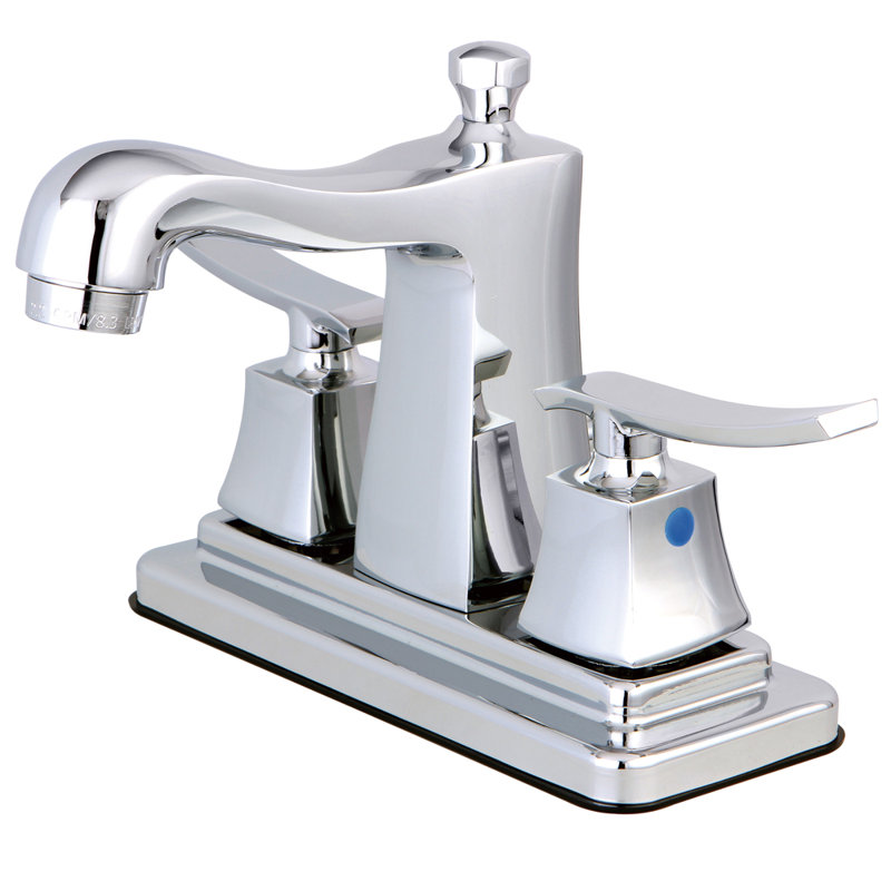 Kingston Brass Queensbury Two-Handle 3-Hole Deck Mount 4" Centerset Bathroom Faucet with Plastic Pop-Up, Polished Chrome