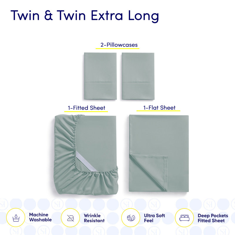Luxurious Soft Microfiber Sheet Set with Bonus Pillowcases, Twin Sheet Set with 2 Pillowcases, Slate