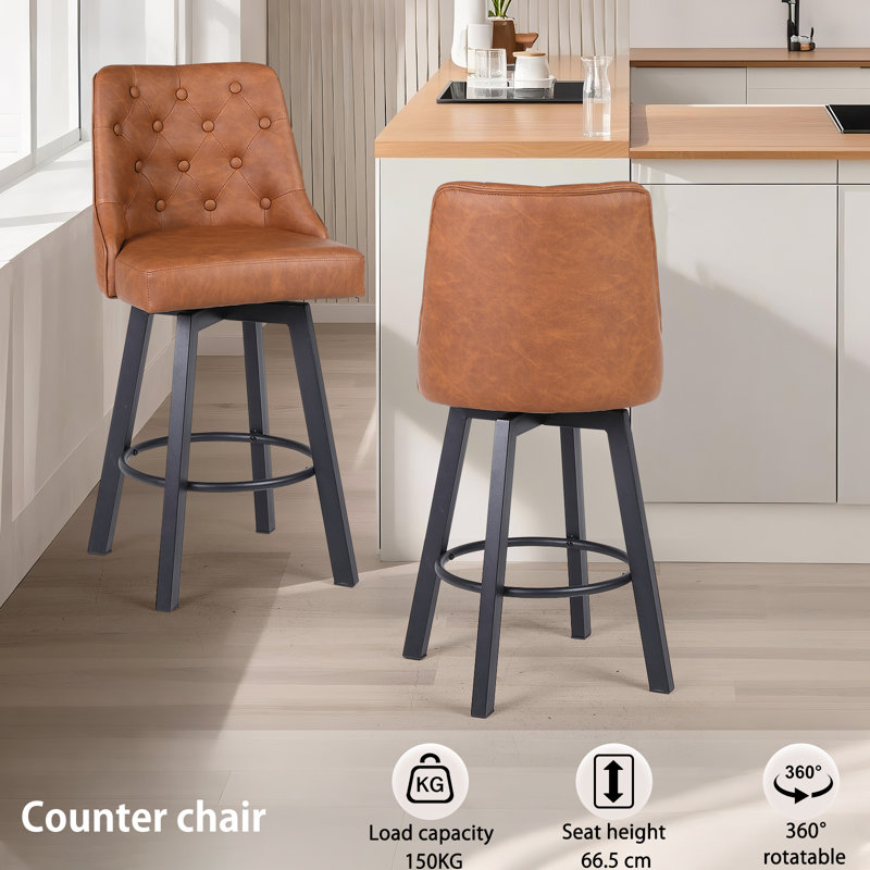 Swivel Upholstered Counter Stool with Metal Frame, Brown