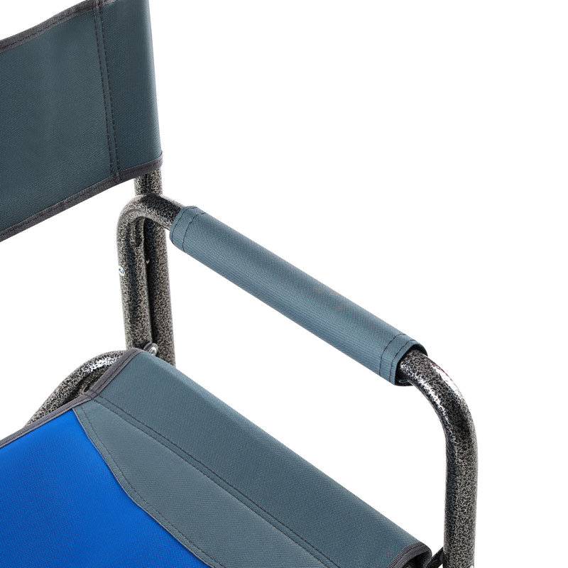 Chaise pliante d'extérieur avec rangement - surdimensionnée légère pour le camping, la pêche, 2 poches pliantes bleu / gris