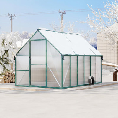 8X12FT Polycarbonate Greenhouse with Aluminum Frame, Polycarbonate Greenhouse for Outdoors, Greenhouses with Ventilation and Rain Gutter, Aluminum Large Walk-in Greenhouses for Outside