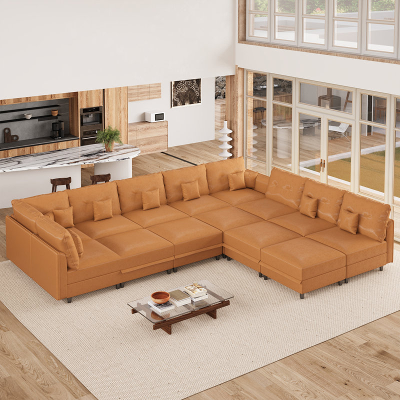 Ensemble de salon 15 pièces Danais, Brown Faux Leather