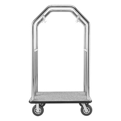 Hotel Luggage Cart, 1500 lbs Heavy Duty Bellman Cart with Stainless Steel Frame, 8 in Rubber Wheels, Gray Carpeted Deck, Commercial Luggage Carrier Rolling Trolley for Hotels,Resorts,Silver