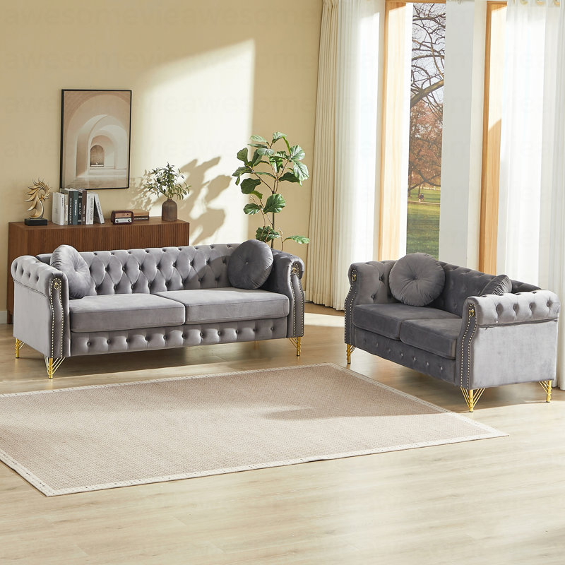 Canapé Chesterfield en cuivre et cuivre, Gris