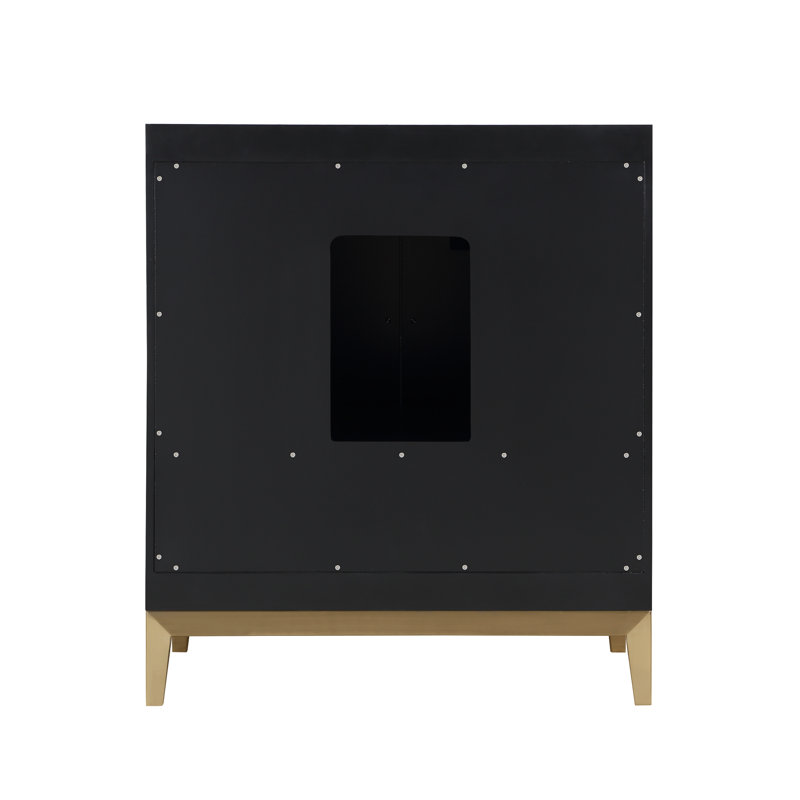 Gracie 30'' W Single Vanity, Midnight Black, Satin Brass, White Quartz