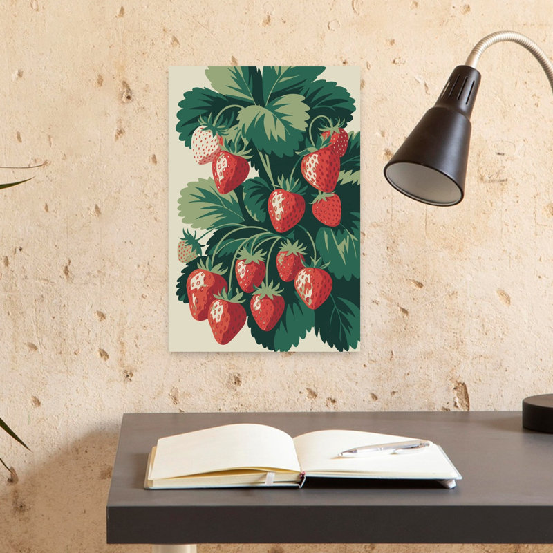 Été, fraise, récolte, fruits abstraits, art mural, H 18 po x l 12 po