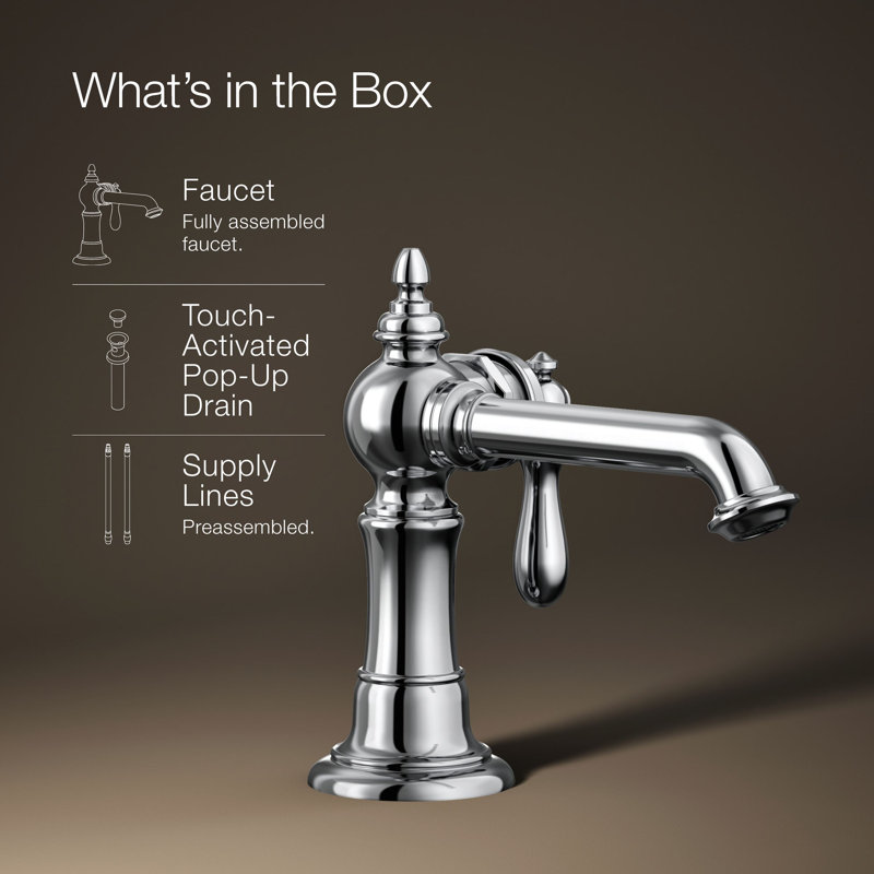 Artifacts Single Hole Bathroom Faucet with Drain Assembly, Polished Chrome